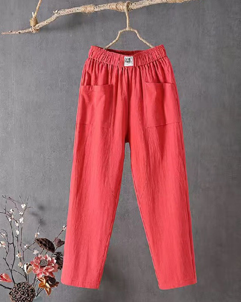 Variant image for Loose-Fitting White Linen Pants for Women, Breathable Flax Trousers for All Occasions, Comfortable and Stylish-25