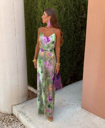 Vibrant Long Womens Dress with Removable Scarf and Modern Halo Print for Summer Events-2