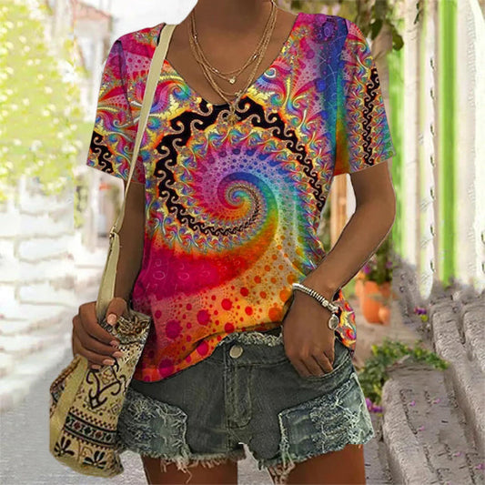 Stylish Oversized T-Shirt for Men, Cotton-Polyester Blend with Spiral Abstract Design, Short Sleeve Round Neck Graphic Tee-1