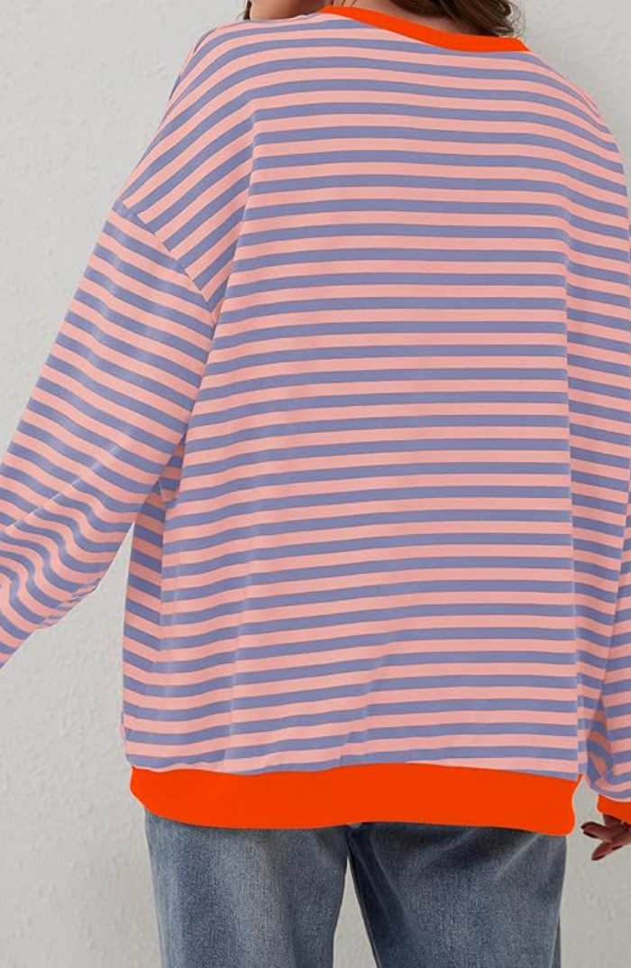 Sudadera extragrande para mujer - Casual de algodón a rayas con corte cuadrado