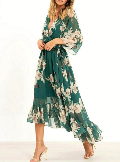 Elegant Long Summer Dress for Women with Deep Neckline, Flattering Fit, Perfect for Wedding Guests and Formal Occasions-1