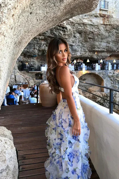 Ruffled Floral Dress for Women, Vibrant Print Summer Dress with Relaxed Fit for Wedding Guests and Cocktail Events-2