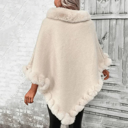 Varm Mysig Damponcho - Polokrage, Ribbstickad, Fuskpäls