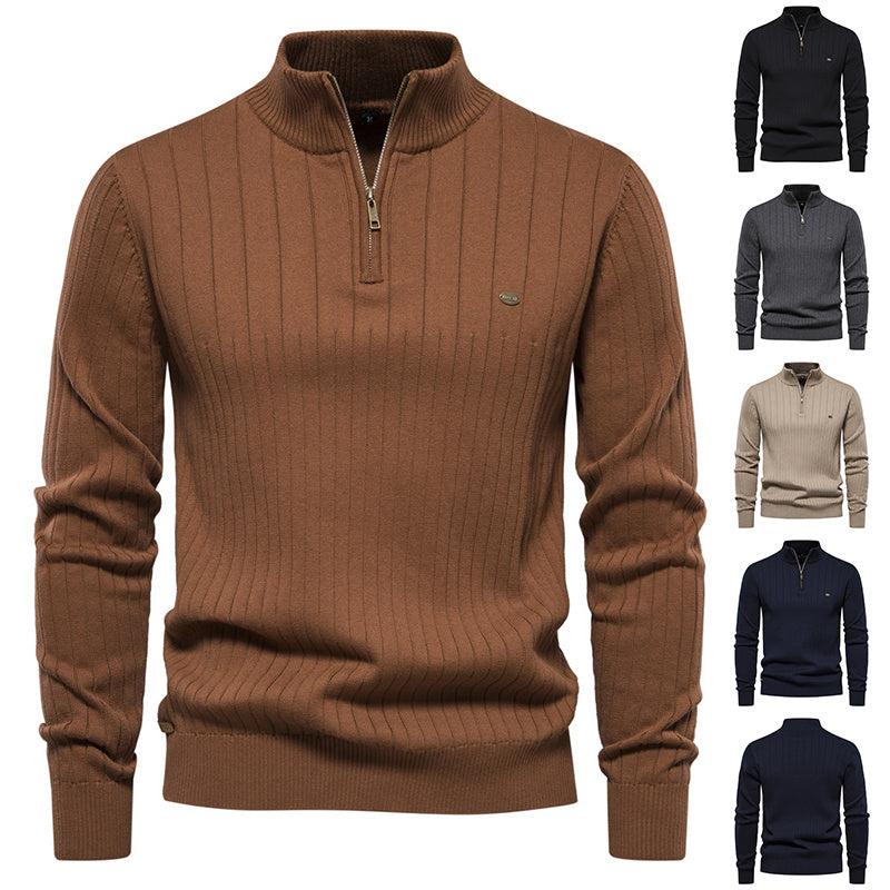 Atmungsaktiver Herren-Halbzip-Pullover – Gerippte Baumwolle, Herbst