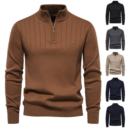 Atmungsaktiver Herren-Halbzip-Pullover – Gerippte Baumwolle, Herbst