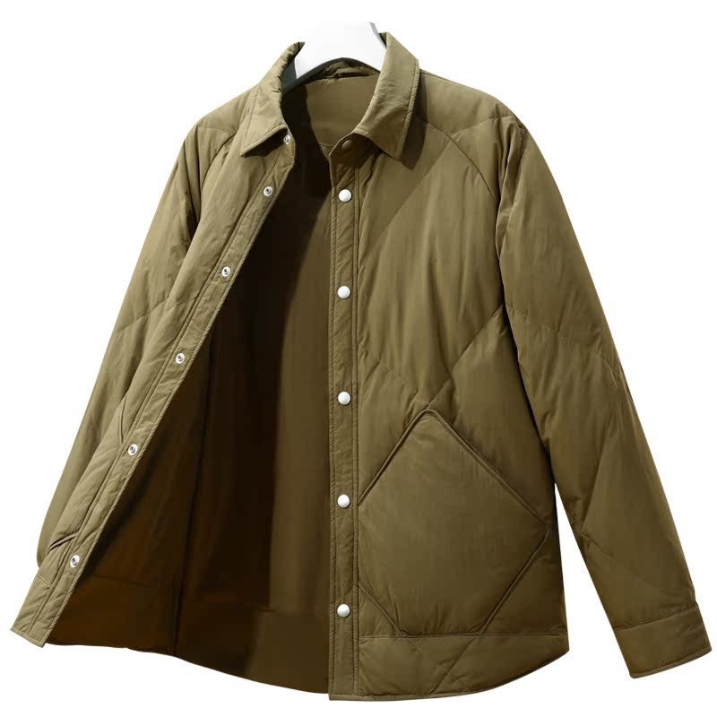 Warm Men's Down Jacket - Shirt Collar, Nylon, Winter