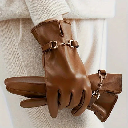 Warm Women’s Faux Leather Gloves – Scalloped Cuff, Lined