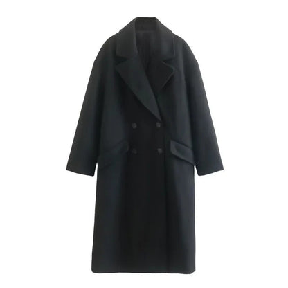 Oversized Women Coat - Double Breasted, Polyester, Citywear