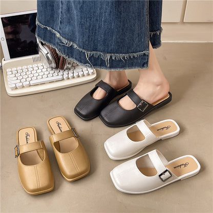 Soft women's slippers – French-style vintage closed-toe flat, PVC, everyday wear