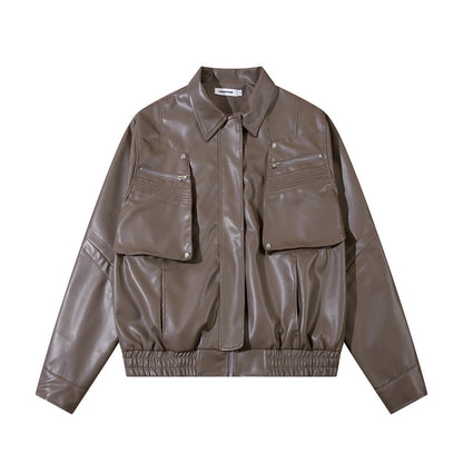 Chaqueta suave para hombre de cuero PU - estilo motociclista/motero, cuero PU duradero, ropa de primavera