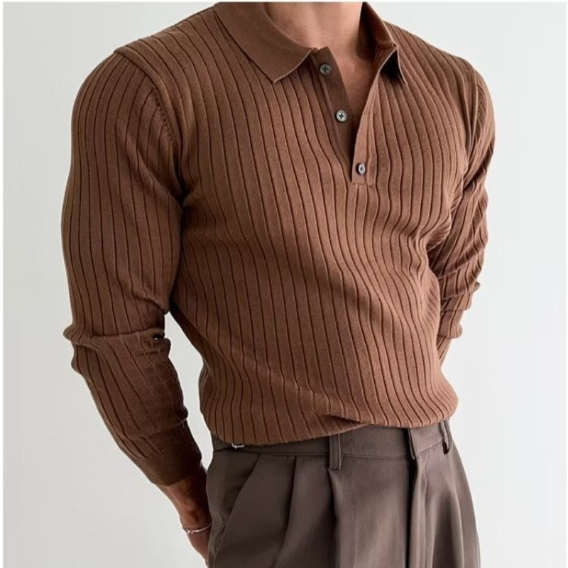 Fitted Men's Polo Shirt - Slim Ribbed Knitted, Smart Casual