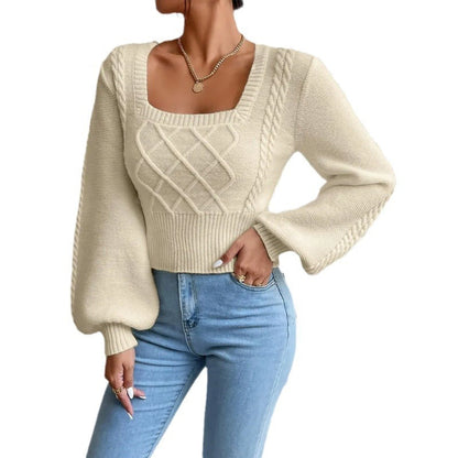 Soft Women's Square Collar Sweater - Cropped Knit Layering