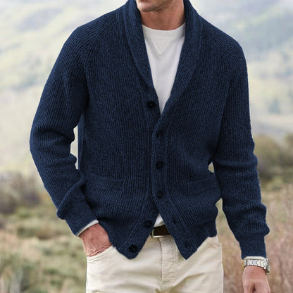 Varm herre sjalcardigan - ribstrik, flere knapper, afslappet