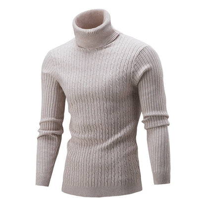 Eng anliegender Herren-Rollkragenpullover – Slim Fit, Zopfmuster, Winter