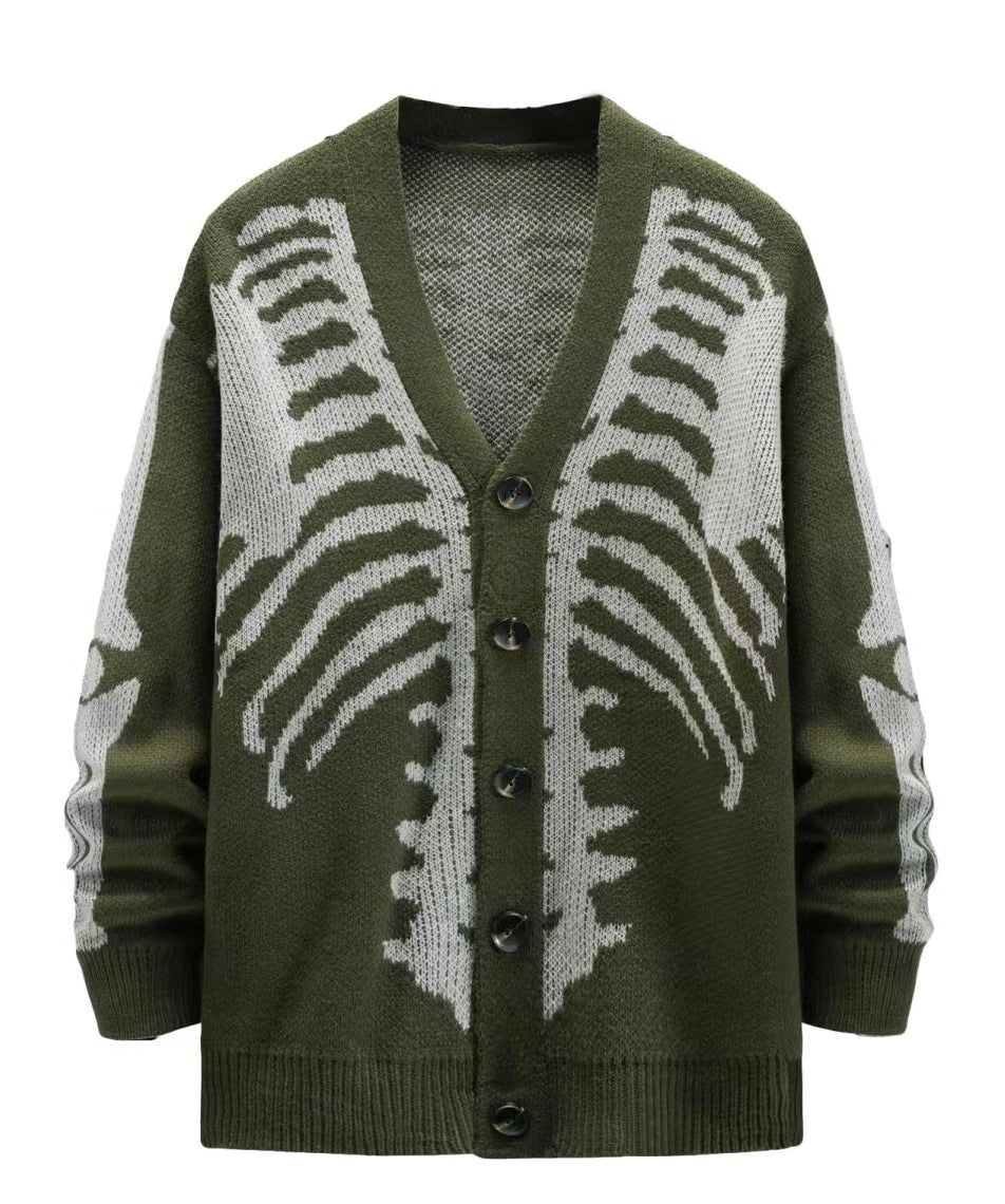 Oversized Men's Jacquard Cardigan - Skeleton Knit, Acrylic