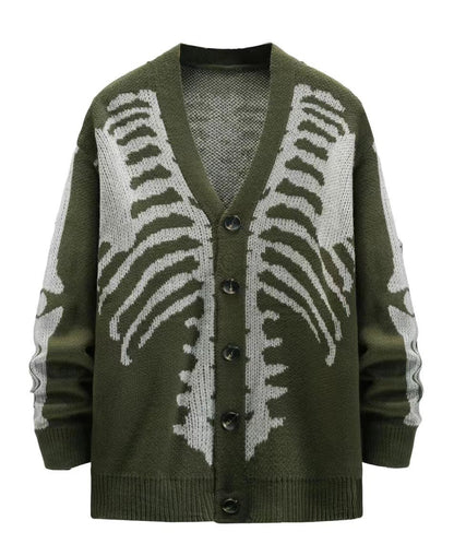 Oversized Men's Jacquard Cardigan - Skeleton Knit, Acrylic