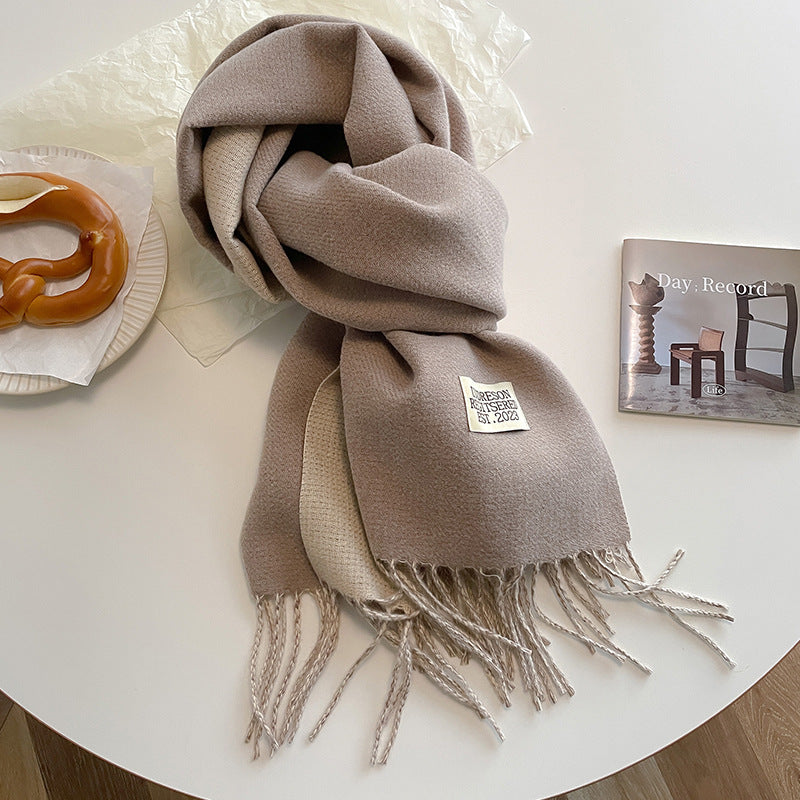 Warm Women Scarf - Reversible Fringed Cashmere Winter