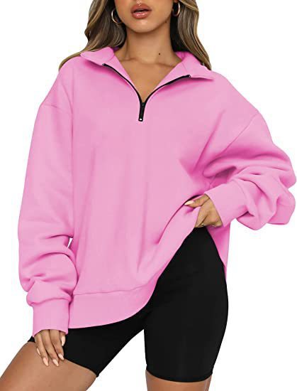 Lightweight Women Zip Sweatshirt - Oversized Pullover Casual