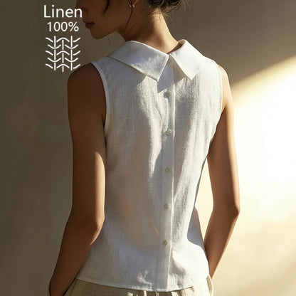 Breathable women's sleeveless shirt - structured stand-collar, linen, office-to-dinner