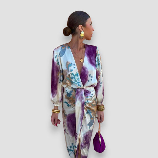 Elegant Purple V-Neck Women's Dress, Figure-Hugging Formal Cocktail Dress for Special Occasions-1