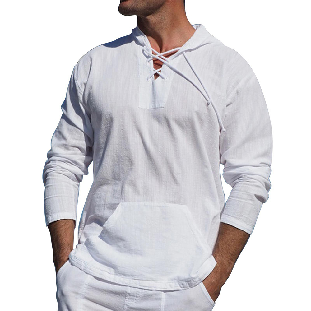 Lightweight Casual Mens Pullover - Laceup V Neck, Linen