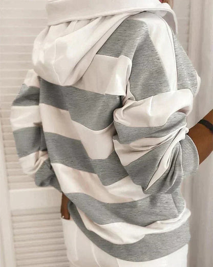 Soft Women’s Hooded Pullover - Striped Relaxed Cotton, Casual