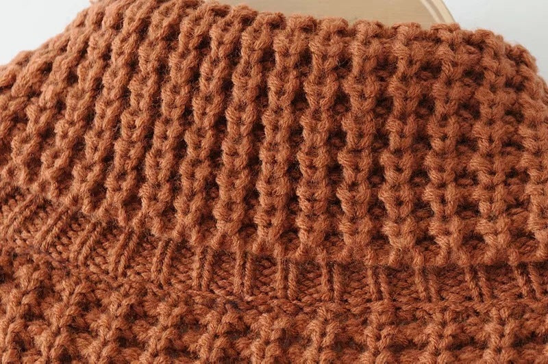 Varm og koselig genser til kvinner - Boxy vaffelstrikk, bomull, høst