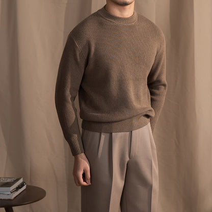 Varm Klassisk Herre Crewneck Trøje - Bred Rib Uldblanding