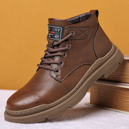 Warm Durable Men's Ankle Boots - Lace Up Microfiber Winter