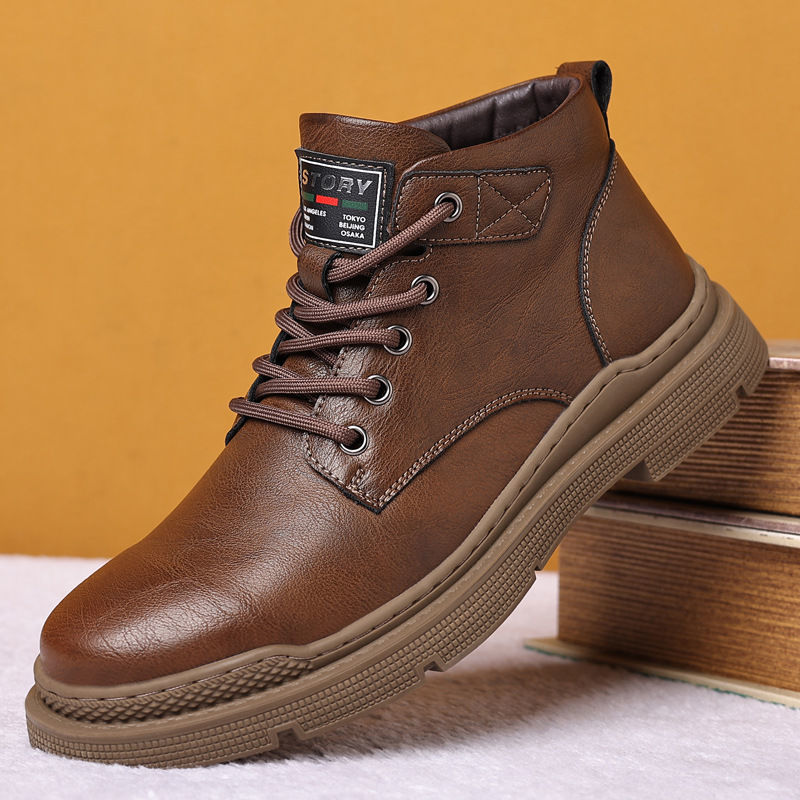 Warm Durable Men's Ankle Boots - Lace Up Microfiber Winter