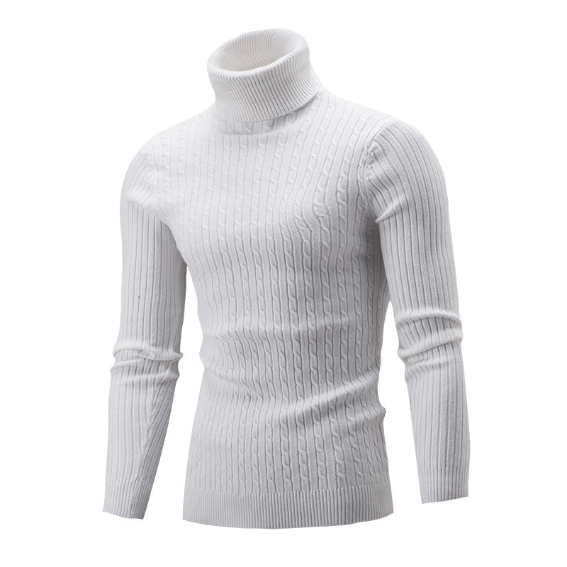 Eng anliegender Herren-Rollkragenpullover – Slim Fit, Zopfmuster, Winter