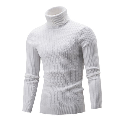 Eng anliegender Herren-Rollkragenpullover – Slim Fit, Zopfmuster, Winter