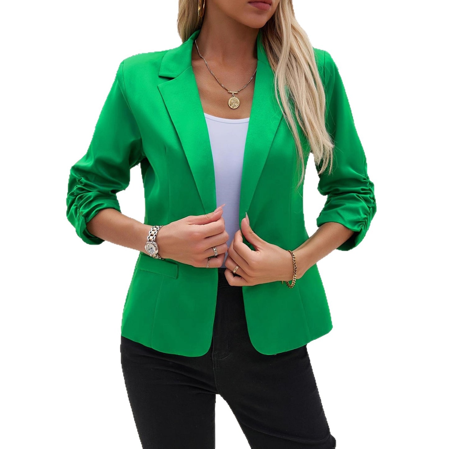 Breathable women's blazer – button-front, tailored, structured, polyester, office wear