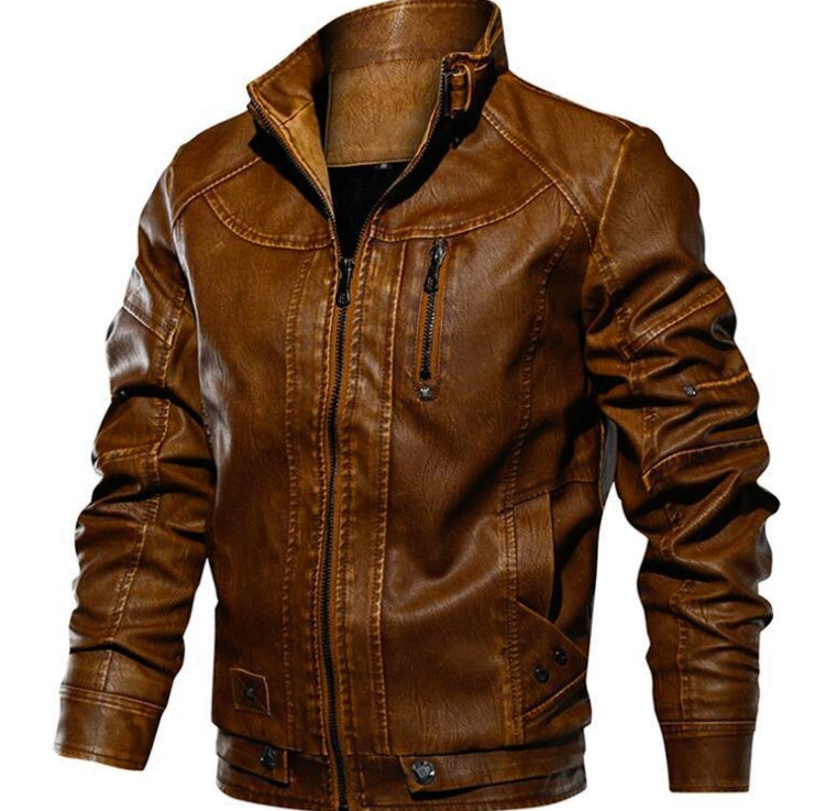 Chaqueta ajustada de cuero para hombre - motorista, cuero PU, tapeta con cremallera, silueta estructurada, ropa casual de otoño