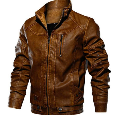 Chaqueta ajustada de cuero para hombre - motorista, cuero PU, tapeta con cremallera, silueta estructurada, ropa casual de otoño