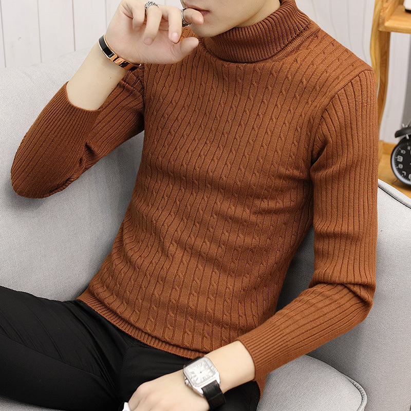 Suéter ajustado de cuello alto para hombre - Mezcla de algodón de corte slim