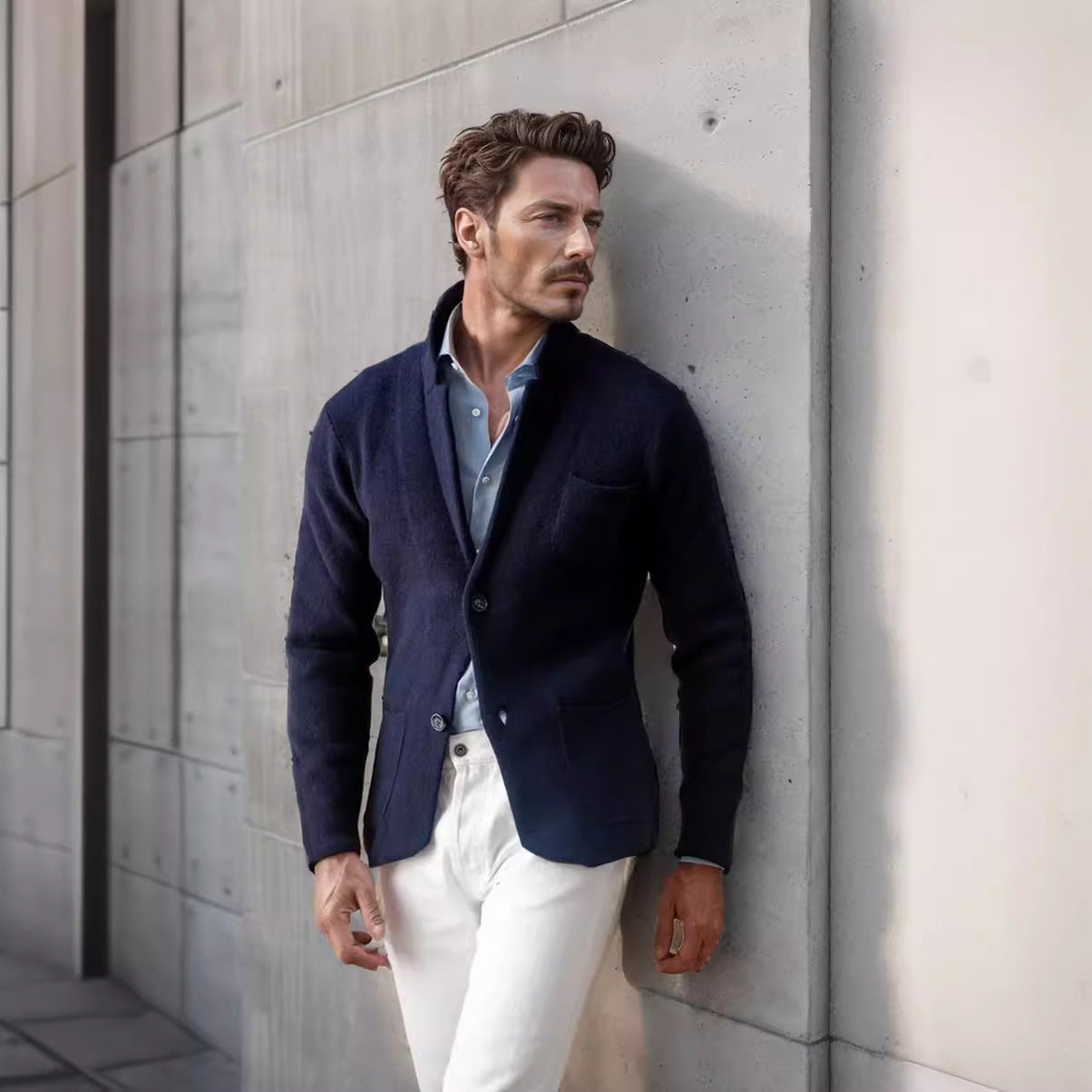 Warm men's jacket - blazer-style, long-sleeve, polyester, for everyday casual wear