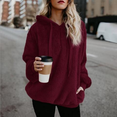 Weicher Lässiger Damen-Hoodie - Pullover mit halbem Reißverschluss, Fleece