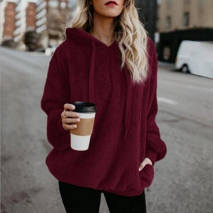 Weicher Lässiger Damen-Hoodie - Pullover mit halbem Reißverschluss, Fleece