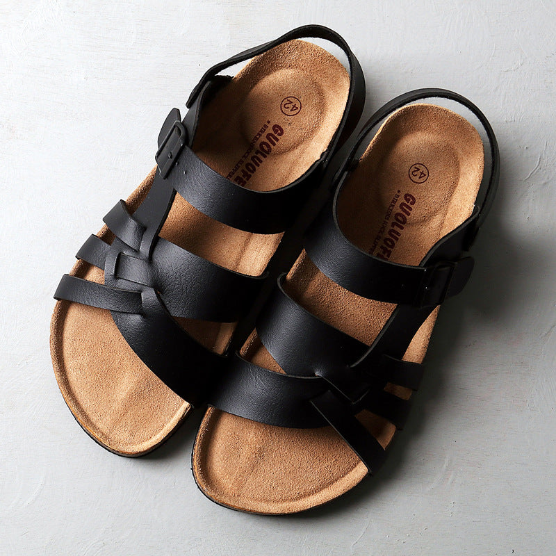 Lightweight Men's Sandals - Hollow-Out Design, Cork Footbed, Casual Everyday Wear