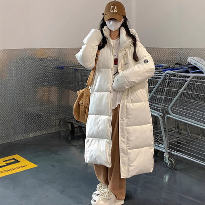 Insulating Women Long Puffer Coat - Relaxed Cotton Winter