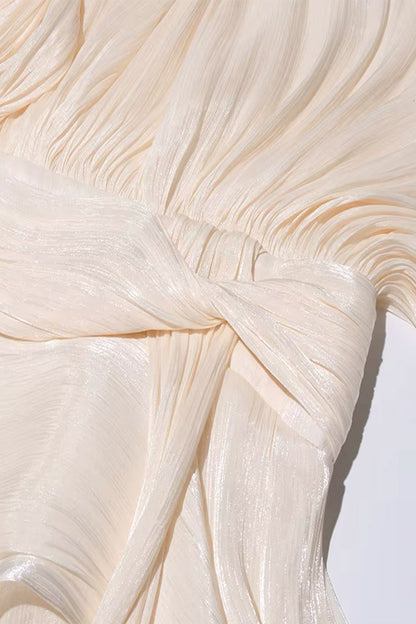 Elegant Women's Dress with Ruched Design, Lantern Sleeves, and High Waist for Summer Events