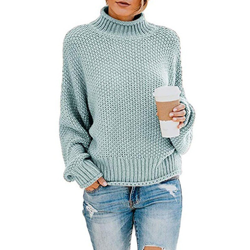 Oversized Women Turtleneck Sweater - Chunky Knit, Winter