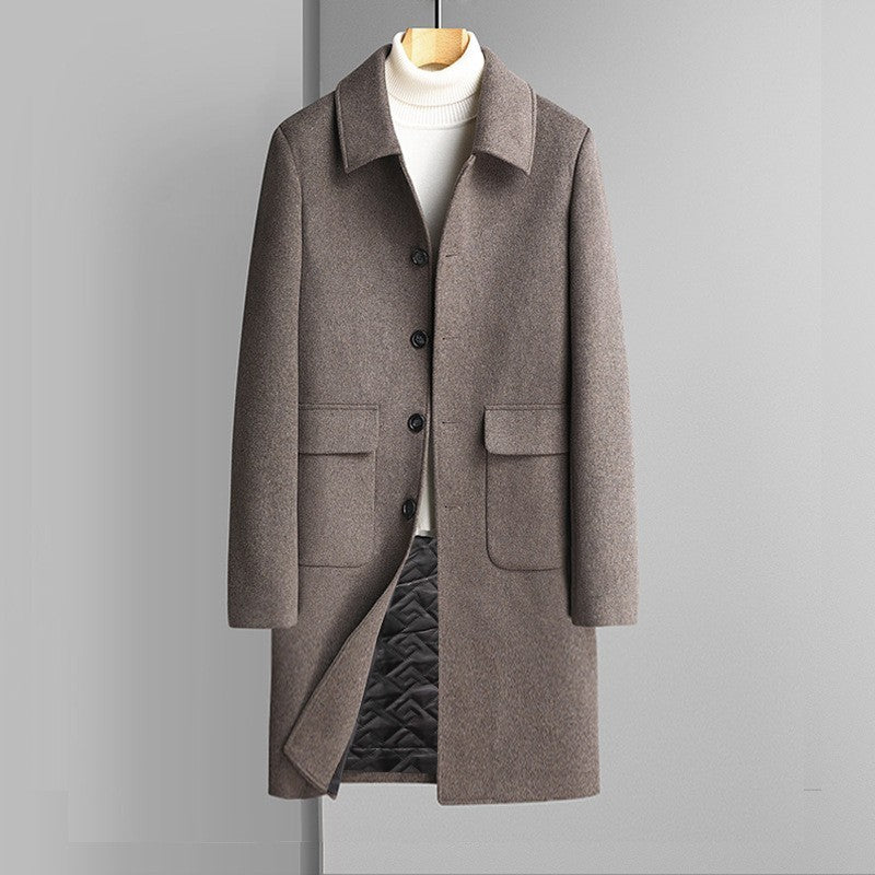 Warm Men’s Wool Coat - Korean Single-Breasted Velvet