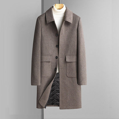 Warm Men’s Wool Coat - Korean Single-Breasted Velvet