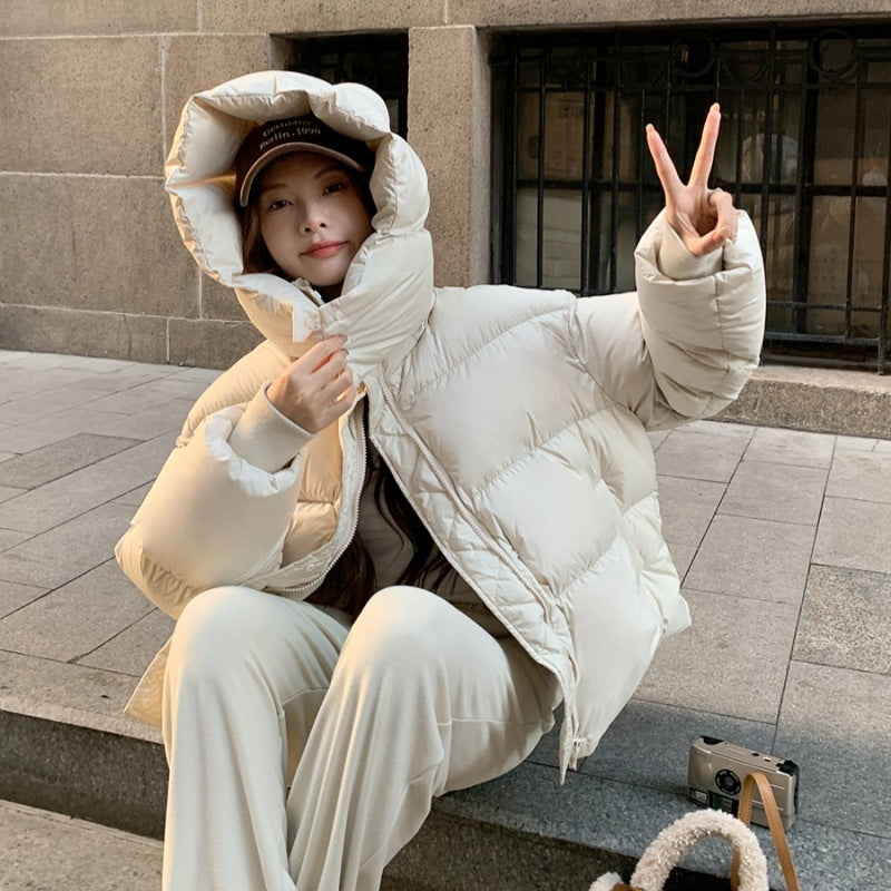 Warm Women's Puffer Jacket - Cropped, Cotton Padded, City