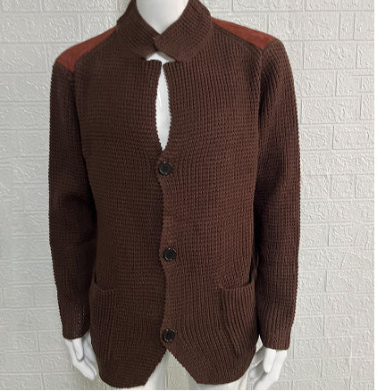 Warm Men's Cardigan - Stand Up Collar, Knitted, Commute