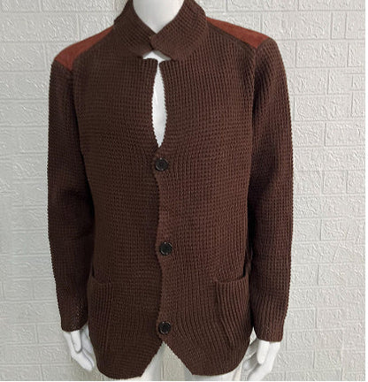 Warm Men's Cardigan - Stand Up Collar, Knitted, Commute