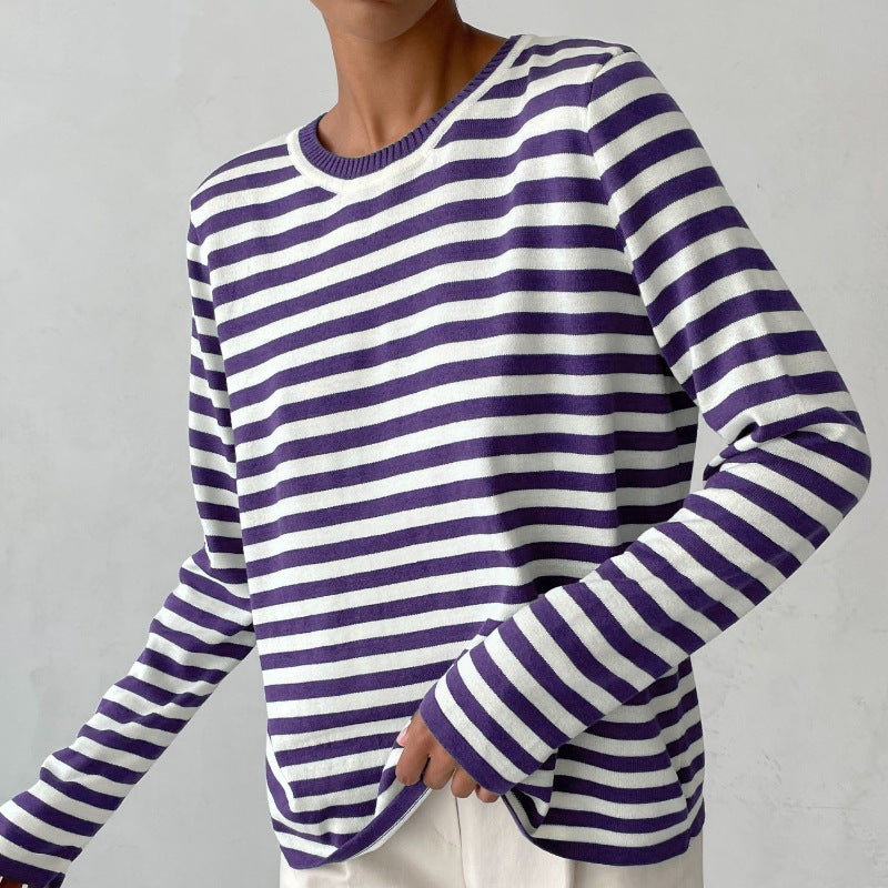 Lightweight Women’s Long Sleeve Sweater - Striped Knit