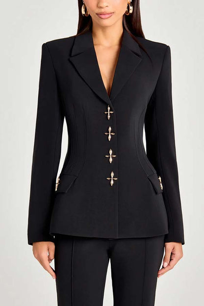 Taillierter Damenblazer mit langen Ärmeln und klassischem Design – maßgeschneidert, Polyester, Bürobekleidung